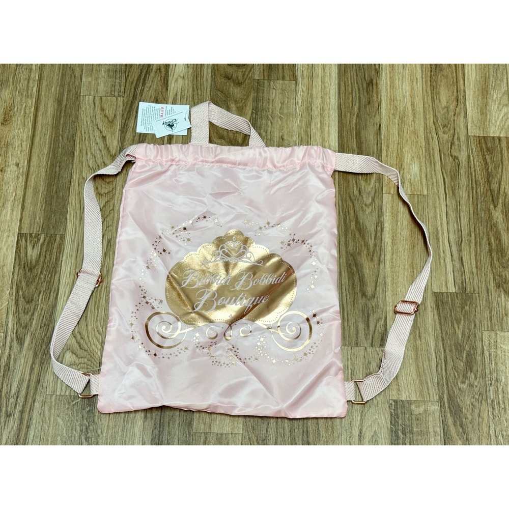 Disney Parks Bibbidi Bobbidi Boutique Drawstring Backpack Pink Gold Carriage NWT